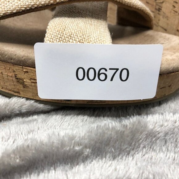 TOMS Natural Sierra Canvas Burlap Crisscross Open Toe Cork Wedge Sandals Sz 9.5 - Picture 11 of 11